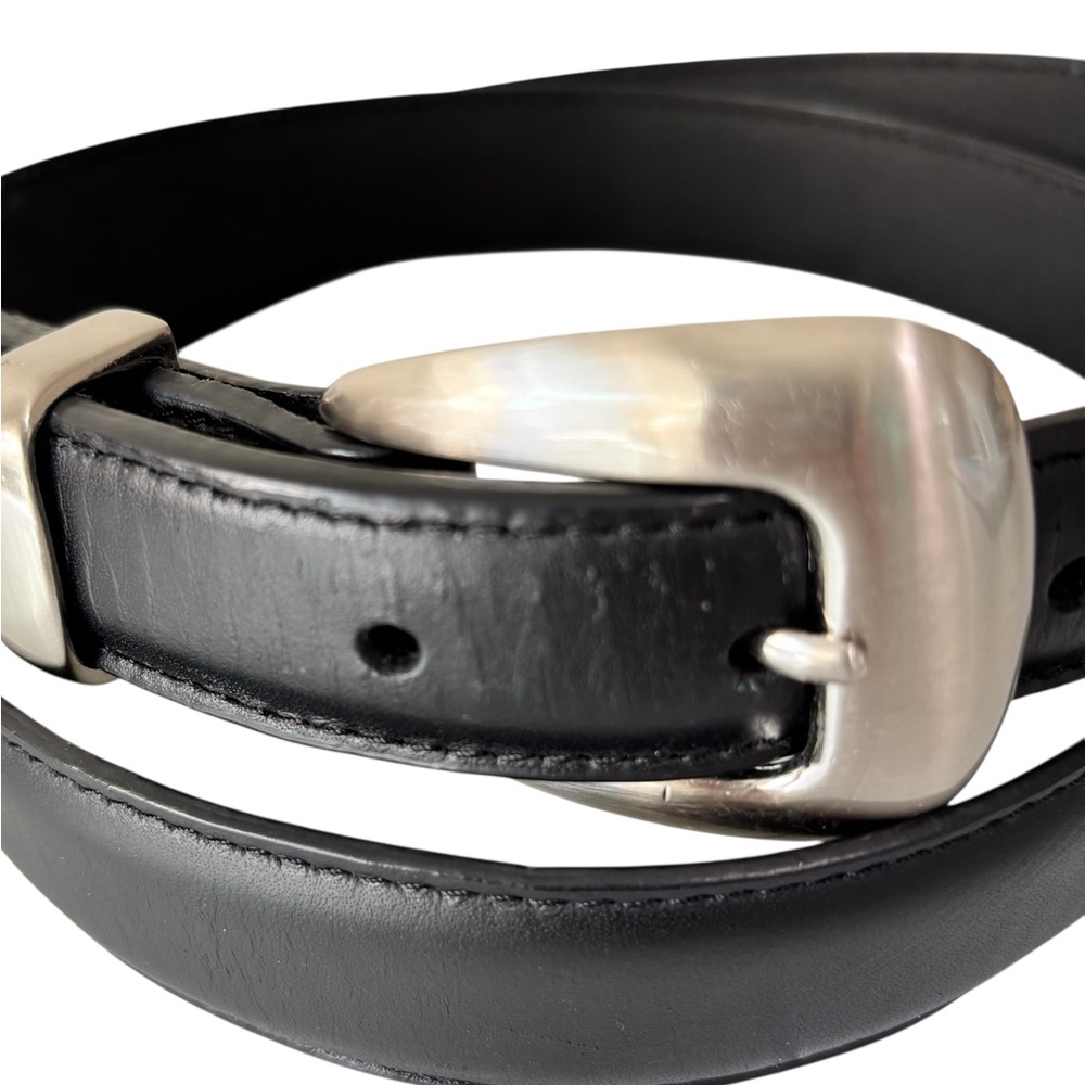 NOCONA BELT‎ CO - SIZE 42 - SILVER TONE-  MEN’s BLACK LEATHER BELT - EXC COND S7 - Picture 3 of 11